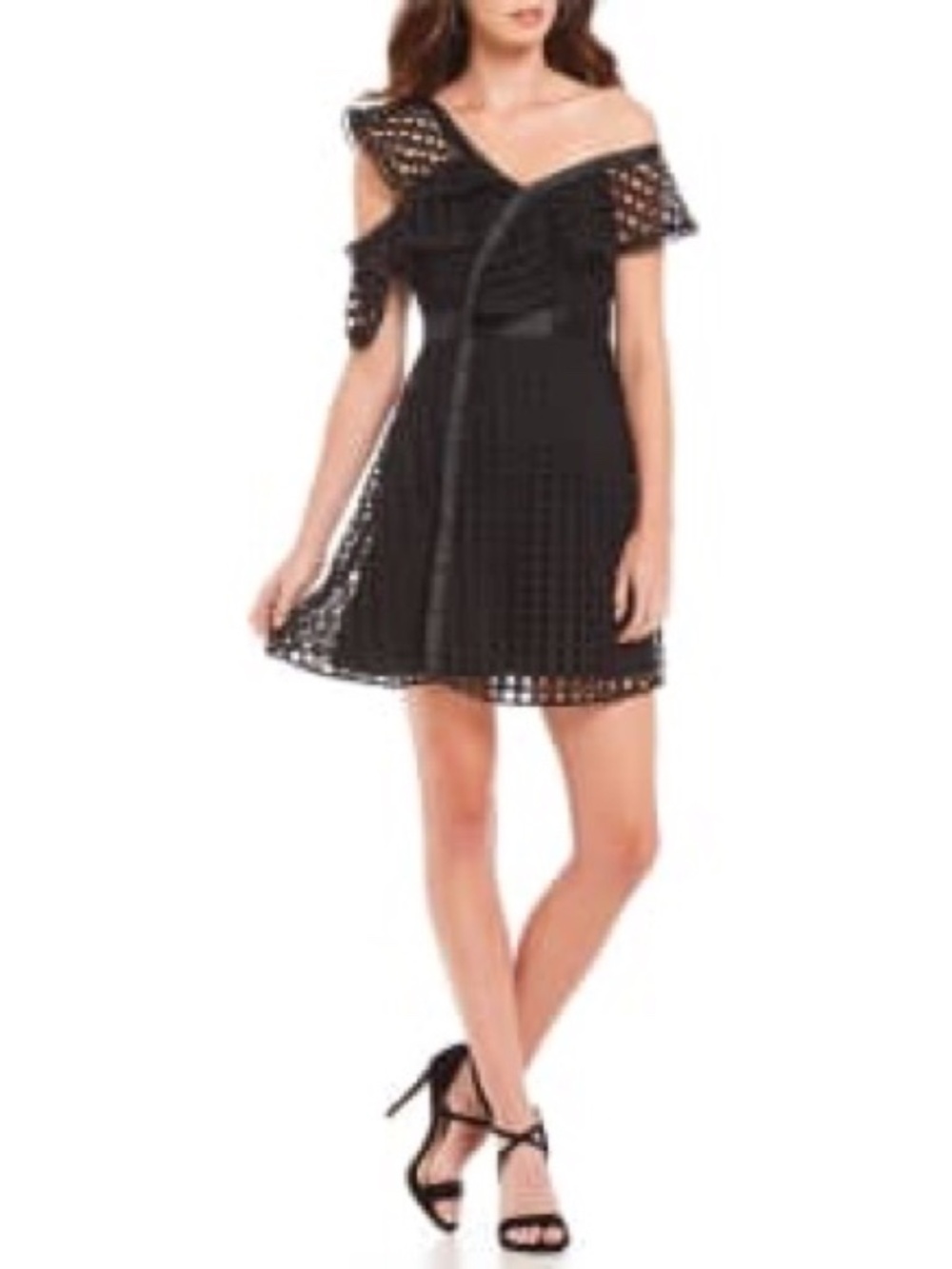 Gianni Bini Black Eyelet Lace Ruffle Mini Dress | Size 10